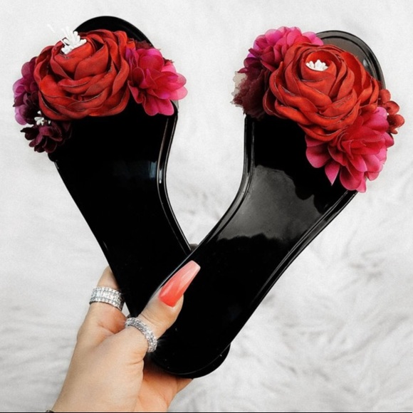 Floral Jelly Slides - Black - Picture 6 of 8
